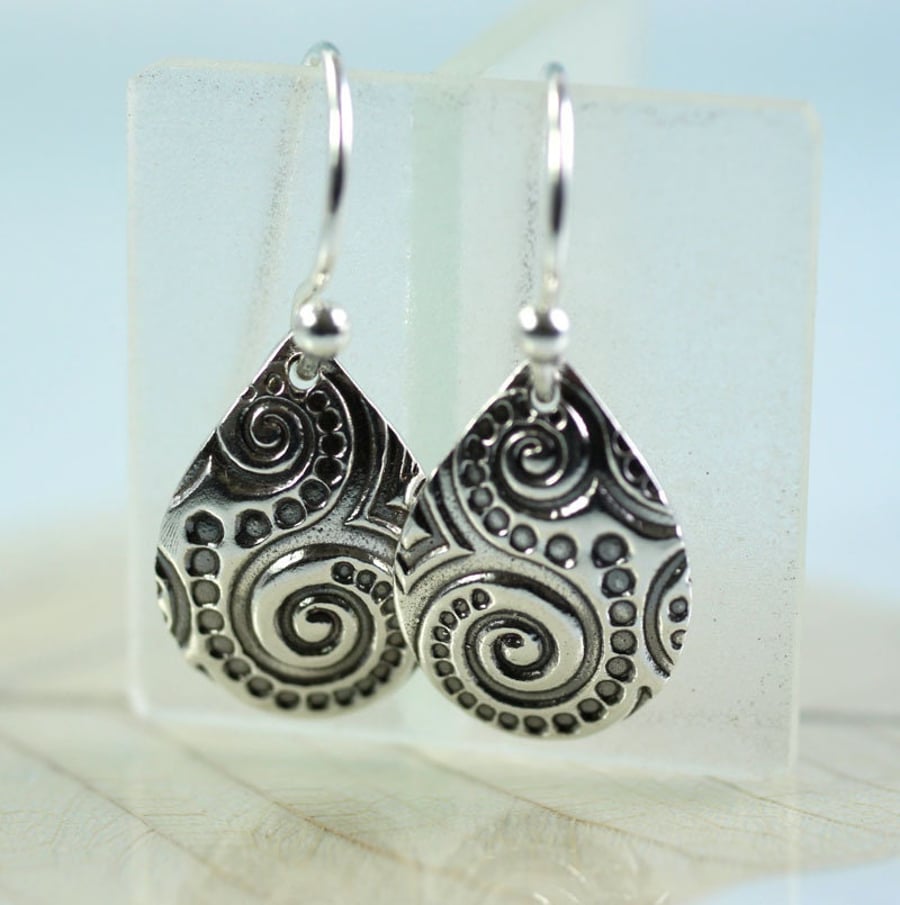 Silver Petal Dainty Spiral Drops Spiral Pattern Art Nouveau Birthday Bridesmaid 