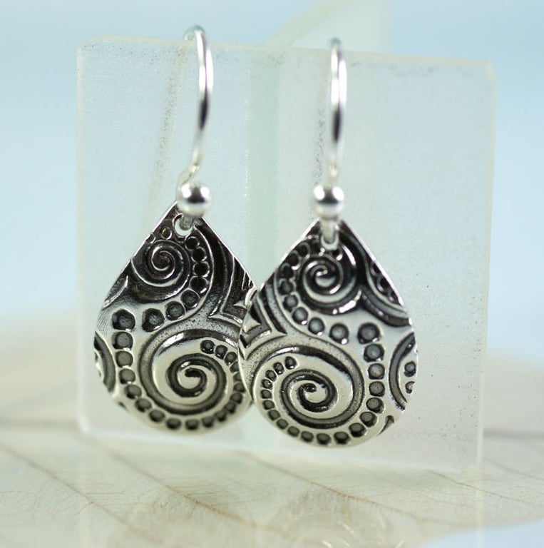 Silver Petal Dainty Spiral Drops Spiral Pattern Art Nouveau Birthday Bridesmaid 