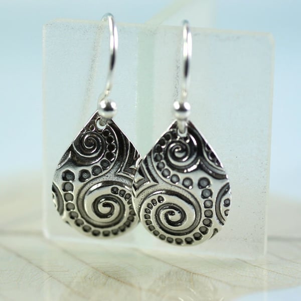 Silver Petal Dainty Spiral Drops Spiral Pattern Art Nouveau Birthday Bridesmaid 