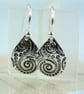 Silver Petal Dainty Spiral Drops Spiral Pattern Art Nouveau Birthday Bridesmaid  - Image 1