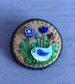 Hand Embroidered Blue Bird Brooch - Image 1