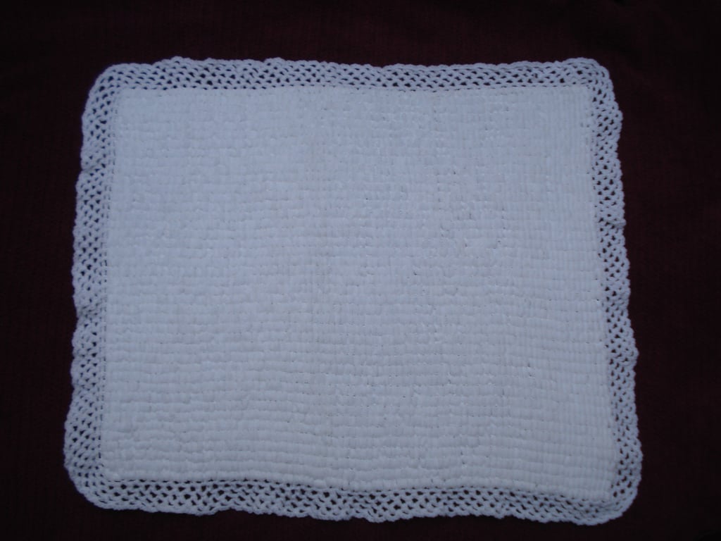 Pure White Knitted And Crochet Car Seat Blanket For Baby (R917)
