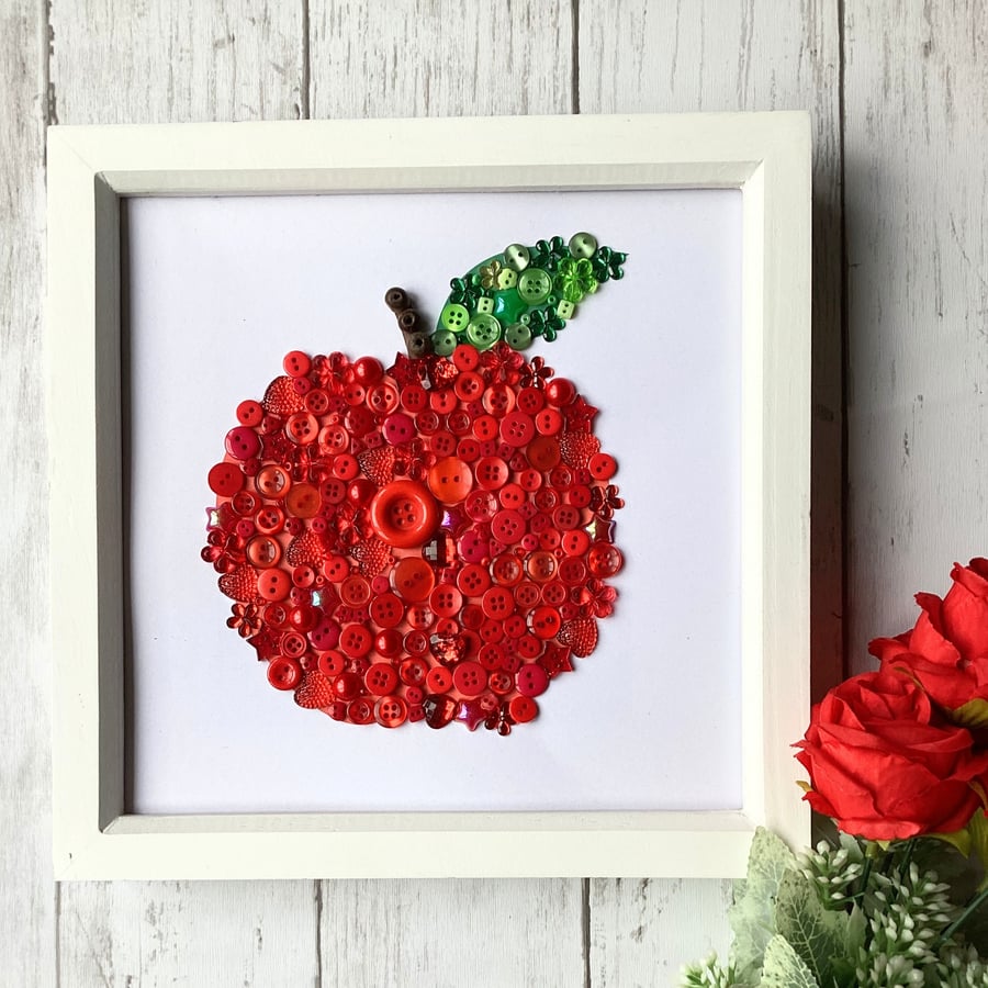 Red Apple Fruit Still Life Framed Button Wall Art 
