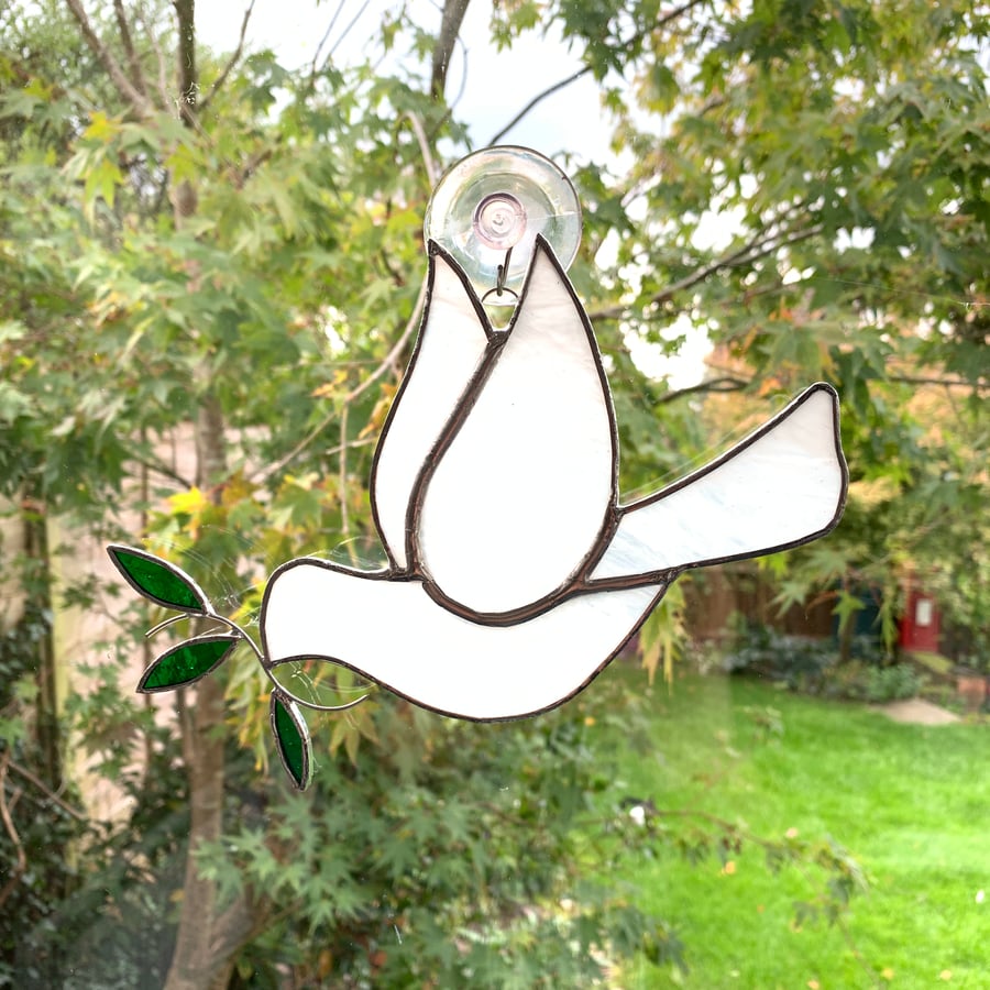 Stained Glass Dove Suncatcher - Handmade Hanging Decoration