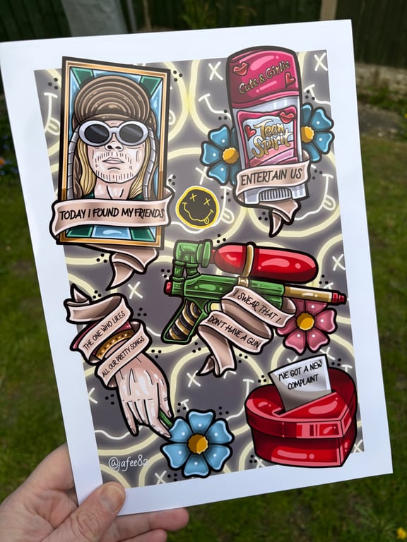 Nirvana Full Colour New School Tattoo Flash Print