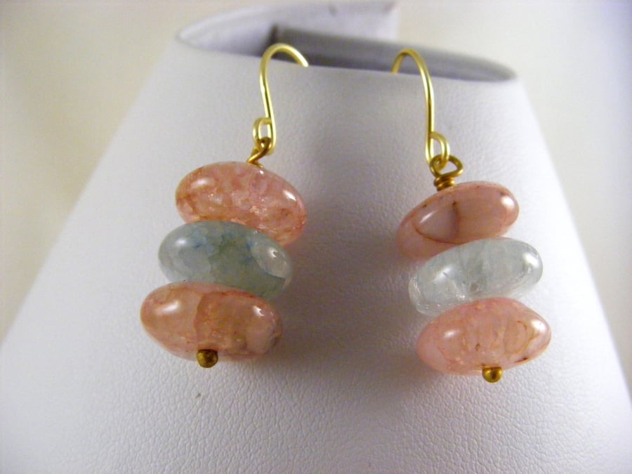 Pink and Blue Agate Earrings