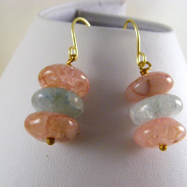 Pink and Blue Agate Earrings