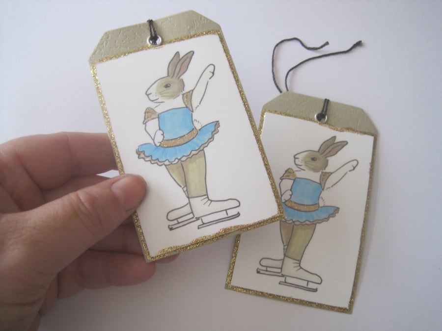 Ice Skater Rabbit  Gift Tag x 2