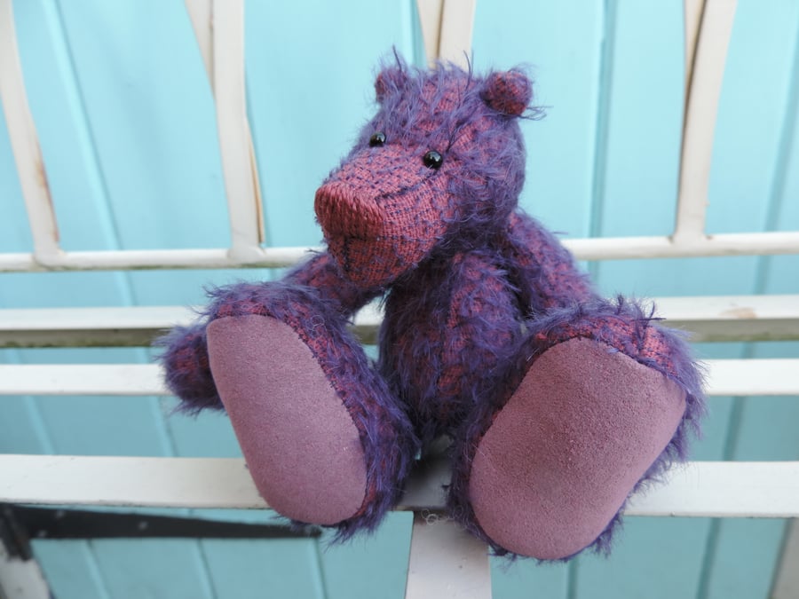 5 INCH TRADITIONALLY HANDMADE PURPLE-PINK BEAR.
