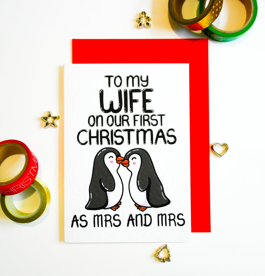 First Christmas As Mrs And Mrs Christmas Card, Xmas Card For Wife 