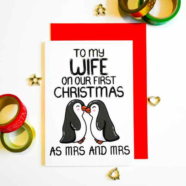 First Christmas As Mrs And Mrs Christmas Card, Xmas Card For Wife 