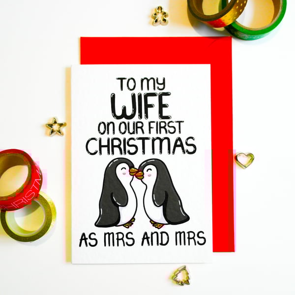 First Christmas As Mrs And Mrs Christmas Card, Xmas Card For Wife 