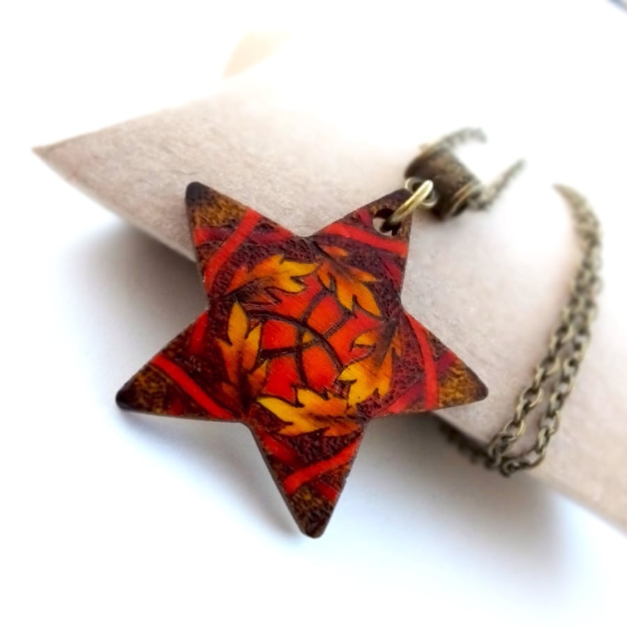 Bound to Nature Swirled Hand Burned and Coloured Pyrography Pendant