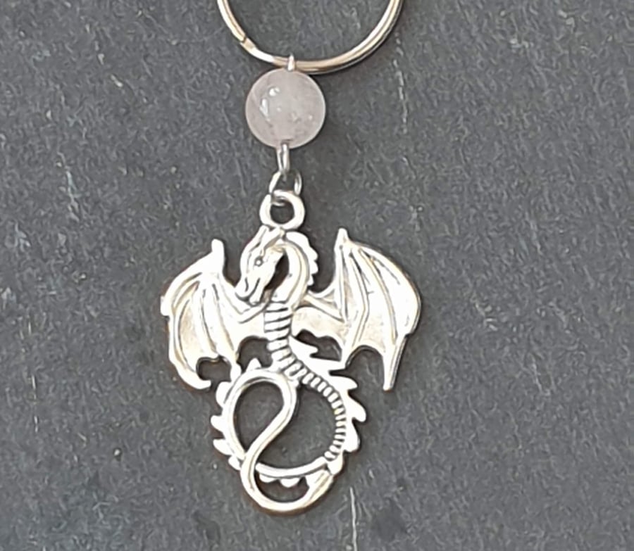 Dragon Keyring with Rose Quartz Bead
