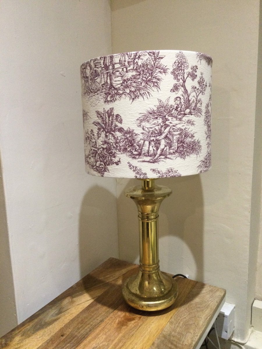 Handmade lampshade with wine and cream in Toile de Jouy linen