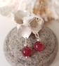 Sterling Silver Textured Square Earrings With Raspberry Quartz Drops  - Image 1