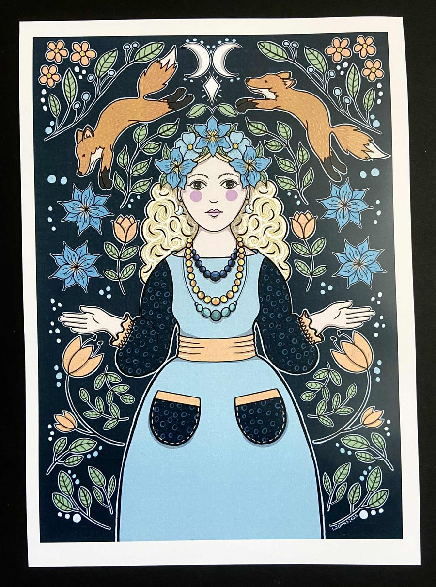 Animal guardian 3 mystical folk art wall art print fox