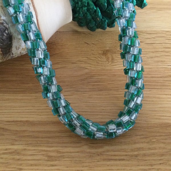 Green and Silver Kumihimo Necklace