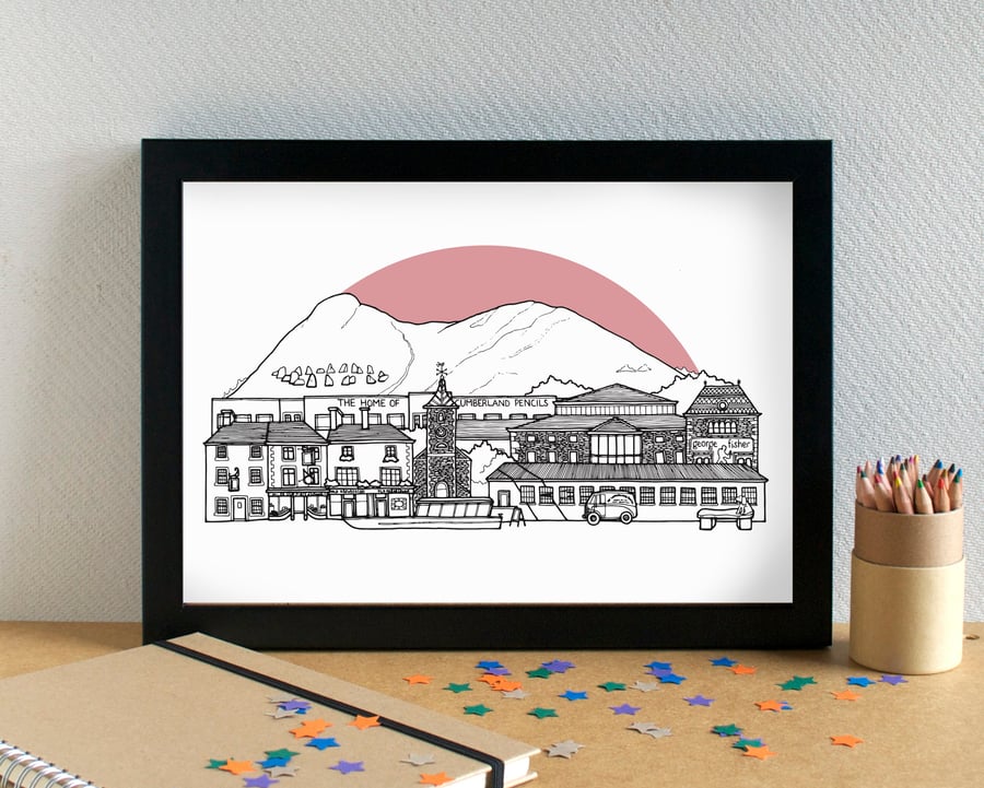 Keswick Landmarks Skyline Art Print