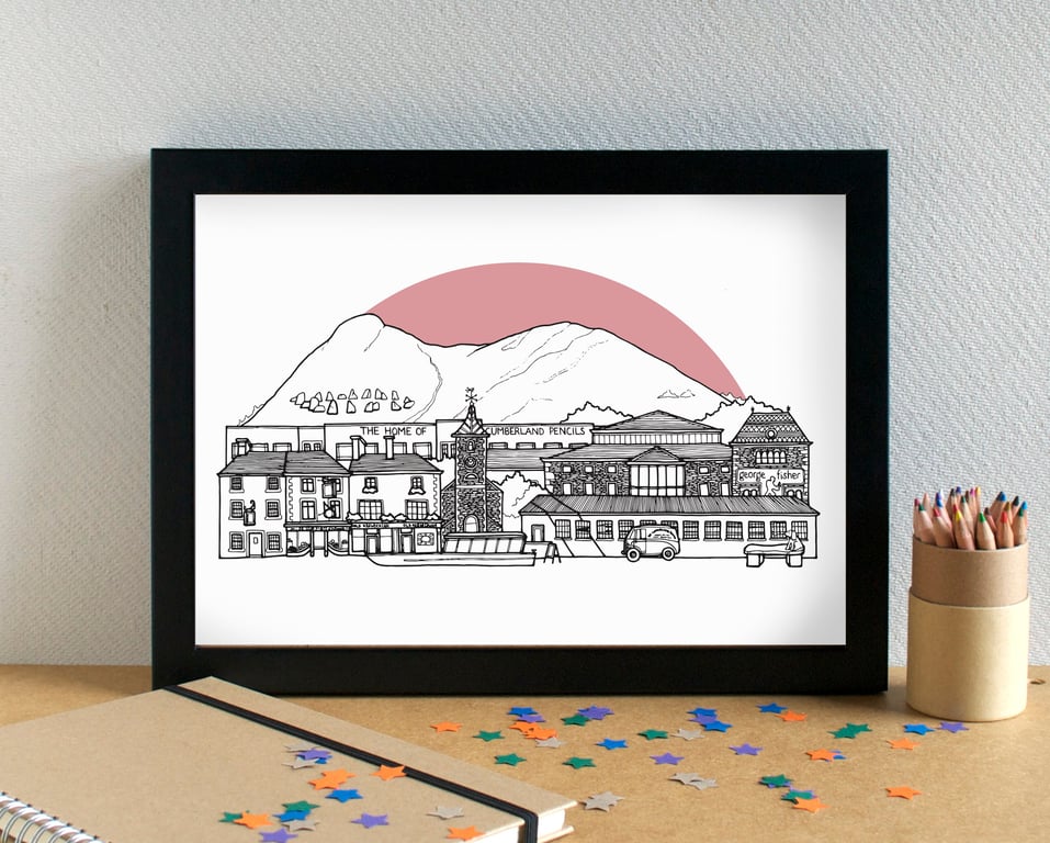 Keswick Landmarks Skyline Art Print