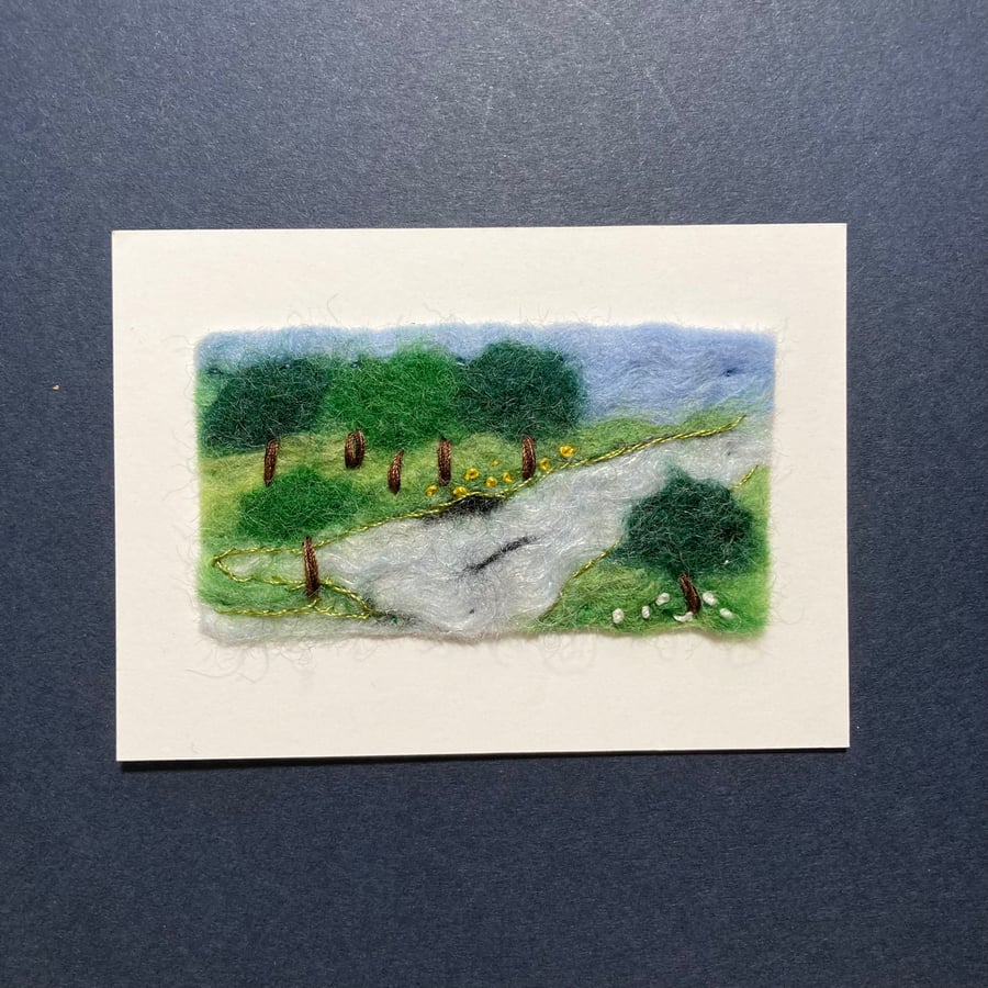 Felted landscape ACEO, a river runs through it (16)