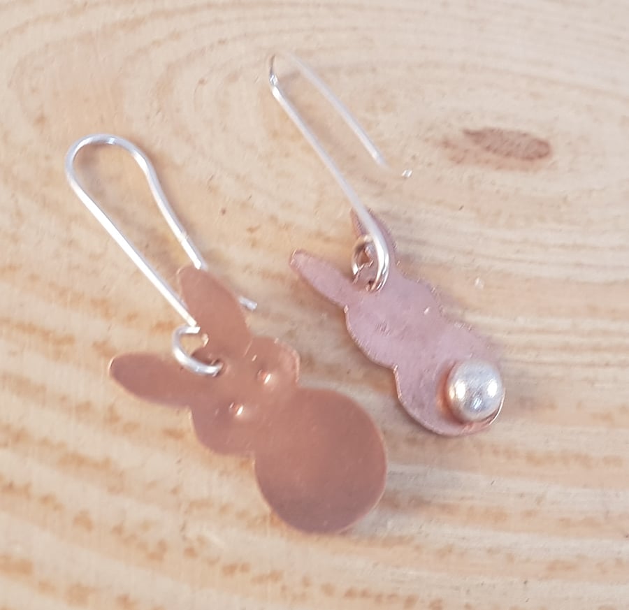 Sterling Silver and Copper Magic Bunny Drop Dangle Earrings
