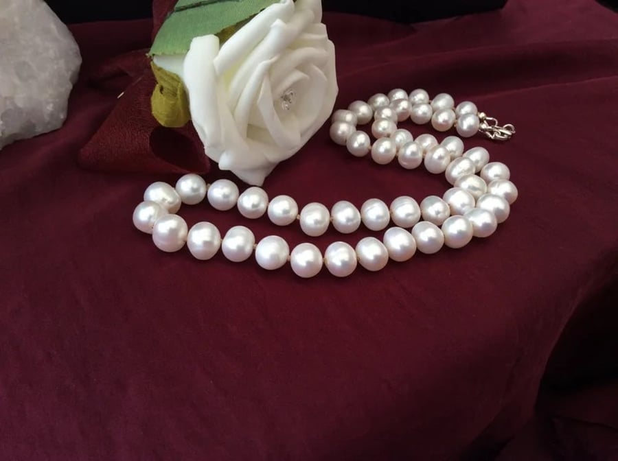 Pearl Knotted Necklace - Freshwater Pearls Necklace -sterling silver