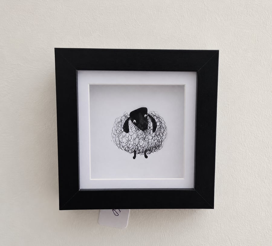 Black Sheep Wall Art - Handmade 10 x 10 cm Shadow Box Frame