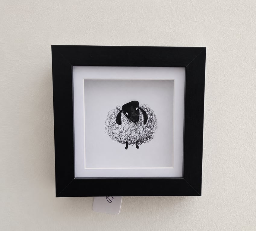 Black Sheep Wall Art - Handmade 10 x 10 cm Shadow Box Frame