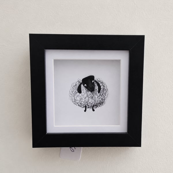 Black Sheep Wall Art - Handmade 10 x 10 cm Shadow Box Frame
