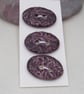 3 Medium Oval Aubergine Purple Leaf Pattern Ceramic Buttons - Image 1