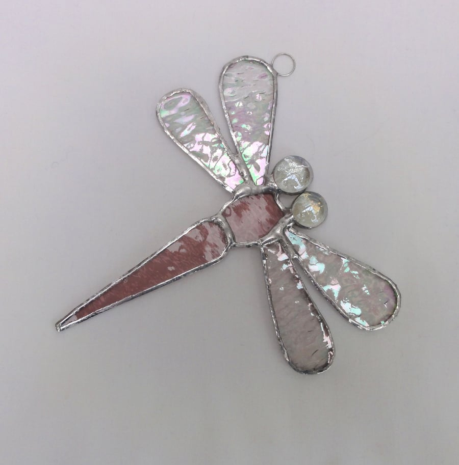 Stained Glass Dragonfly Suncatcher - Pale Pink 