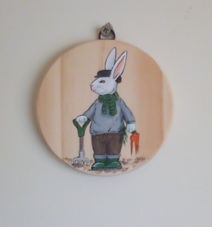 Gardening Bunny Hanging Decoration Hand Painted Gardener Rabbit