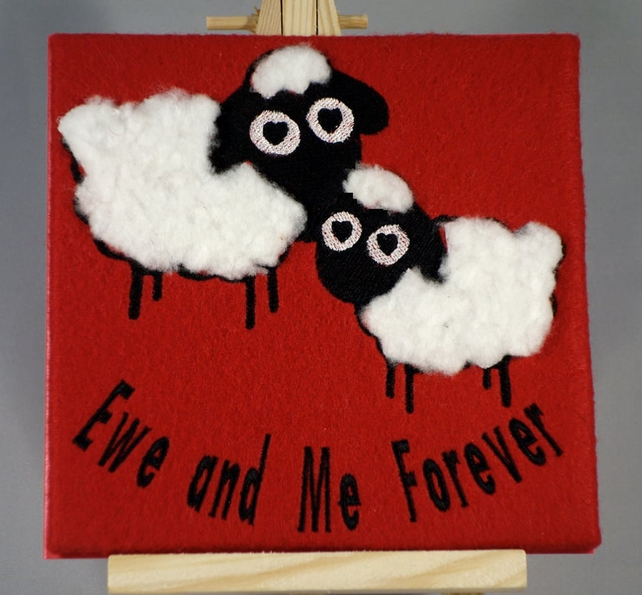 Valentines Card. Handmade embroidered design with wool effect applique.