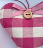 CERISE PINK CHECKED FABRIC HEART DECORATION - Image 3