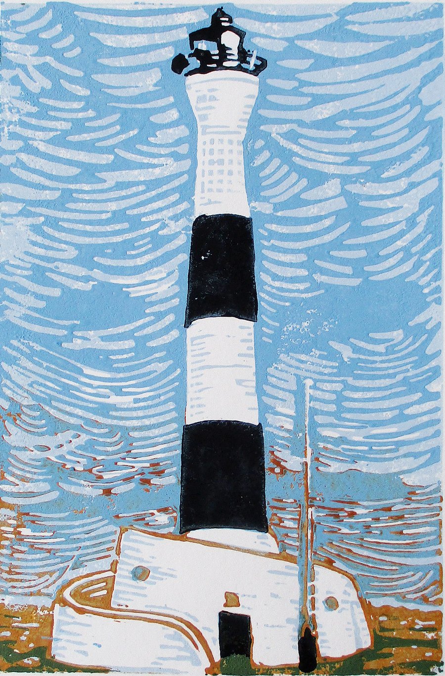 Dungeness New Lighthouse, Kent - Original Hand Pressed Linocut Print on Paper