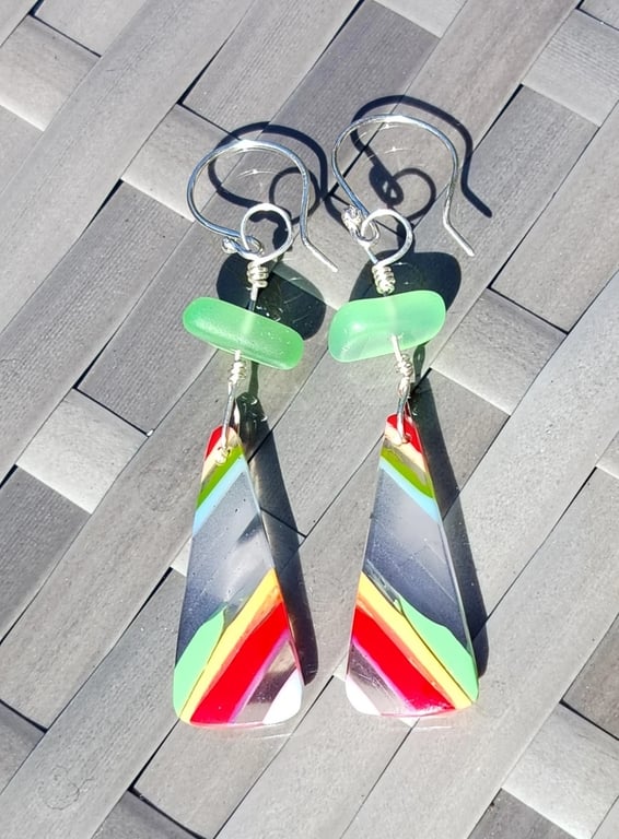 Surfite & Seaglass Earrings Sterling Silver Jewellery Gift Wire-Wrapped