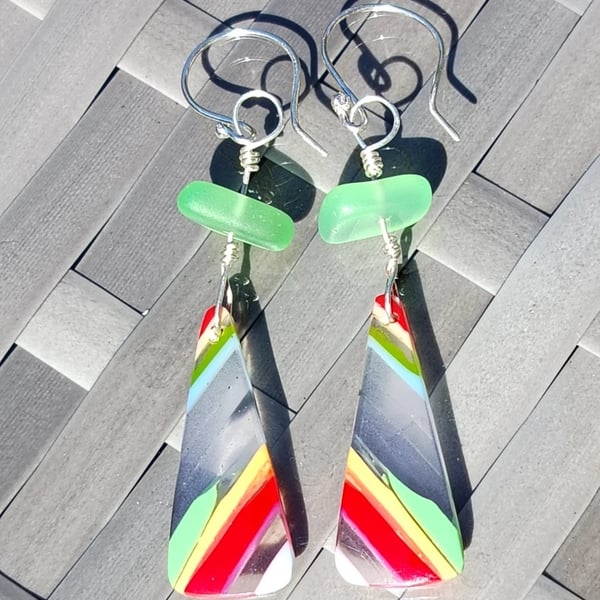 Surfite & Seaglass Earrings Sterling Silver Jewellery Gift Wire-Wrapped