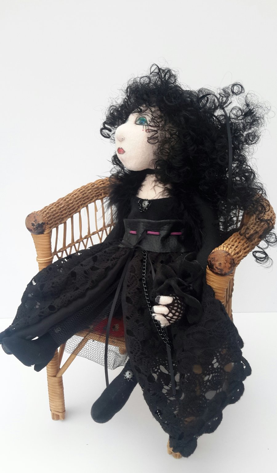 Goth Doll, Willow Handmade Gothic Steampunk Fabric Doll, Cloth Art Doll 