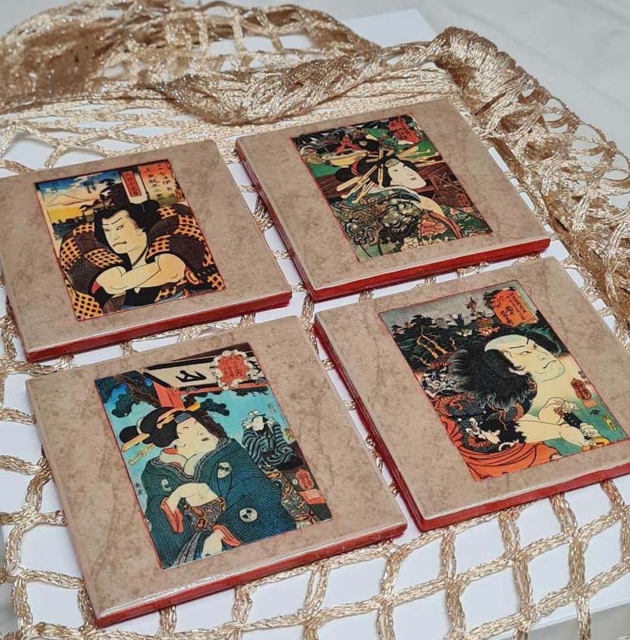 Ceramic Japanese Coasters x 4
