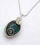 Green Ceramic Wirework Pendant Necklace - Choice of 2 Designs - Image 1