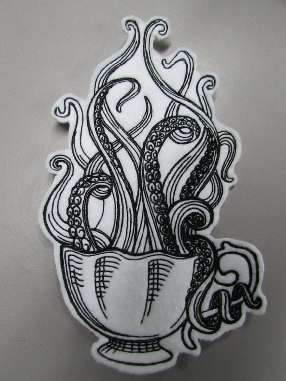 Octopus Cathulu Cup Embroidered Sew on Applique Patch