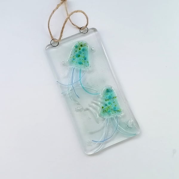 Jellyfish suncatcher, fused glass, glass art jellyfish, beach lovers gift. 