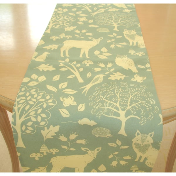 4ft Table Runner Duck Egg Blue Deer Fox Squirrel Rabbit Owl Hedgehog Wildlife