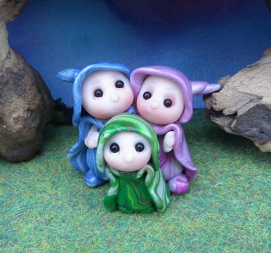 Tiny Garden Gnome Family Group 1.5" OOAK Sculpt by Ann Galvin