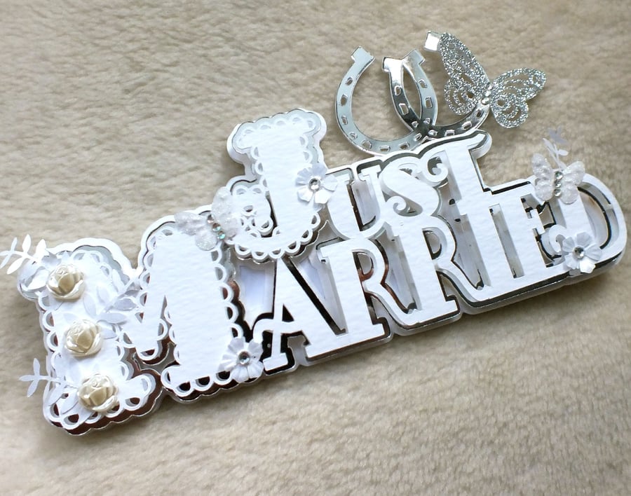 Luxury Handmade Just Married Wedding Word Card 