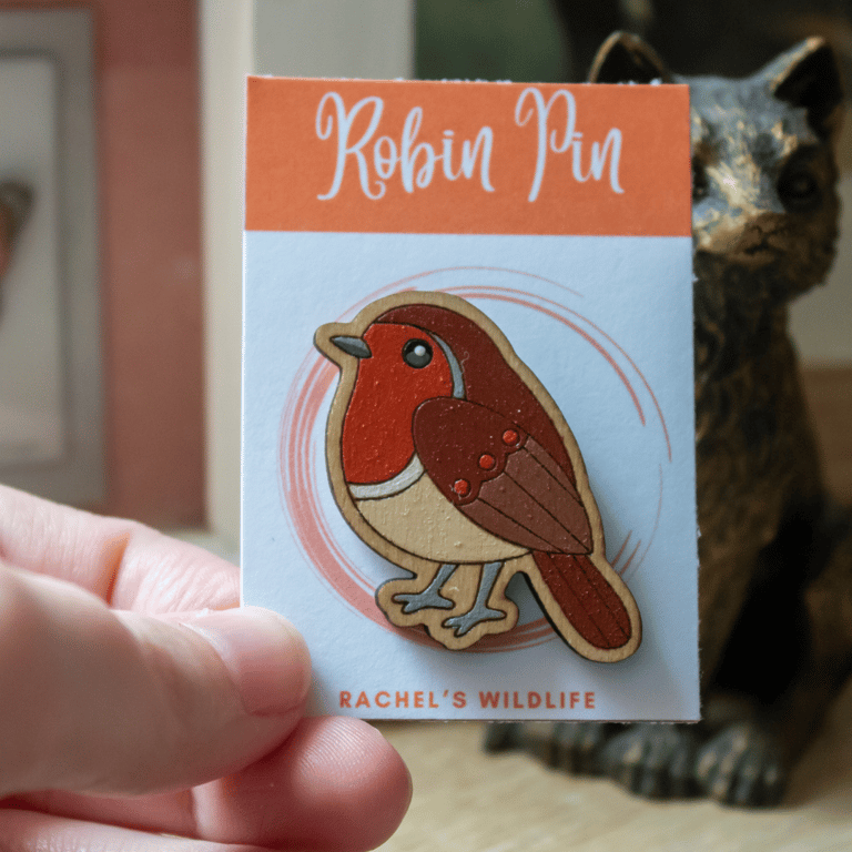 Hand-Painted Wooden Robin Pin – Bird Lover Gift