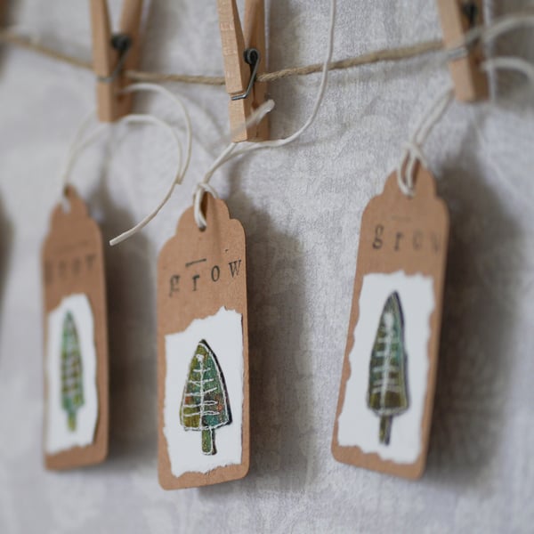  Five Embroidered Grow Gift Tags Featuring Trees