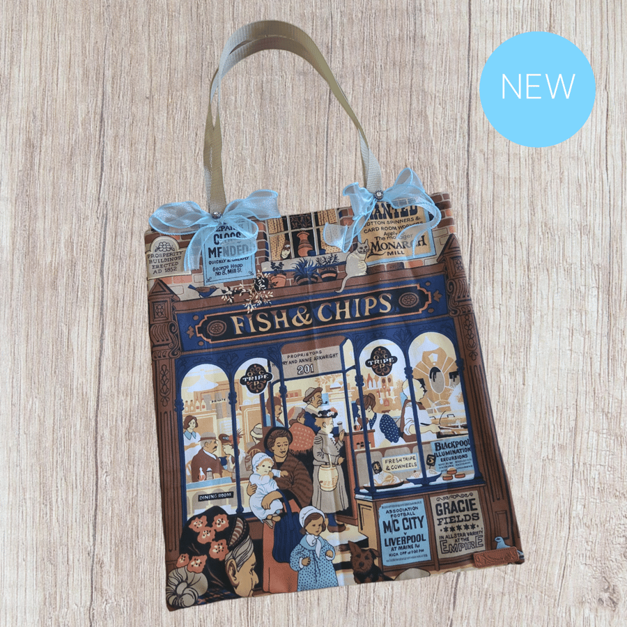 Upcycled Vintage Cotton Seaside Tea Towel Tote Bag 