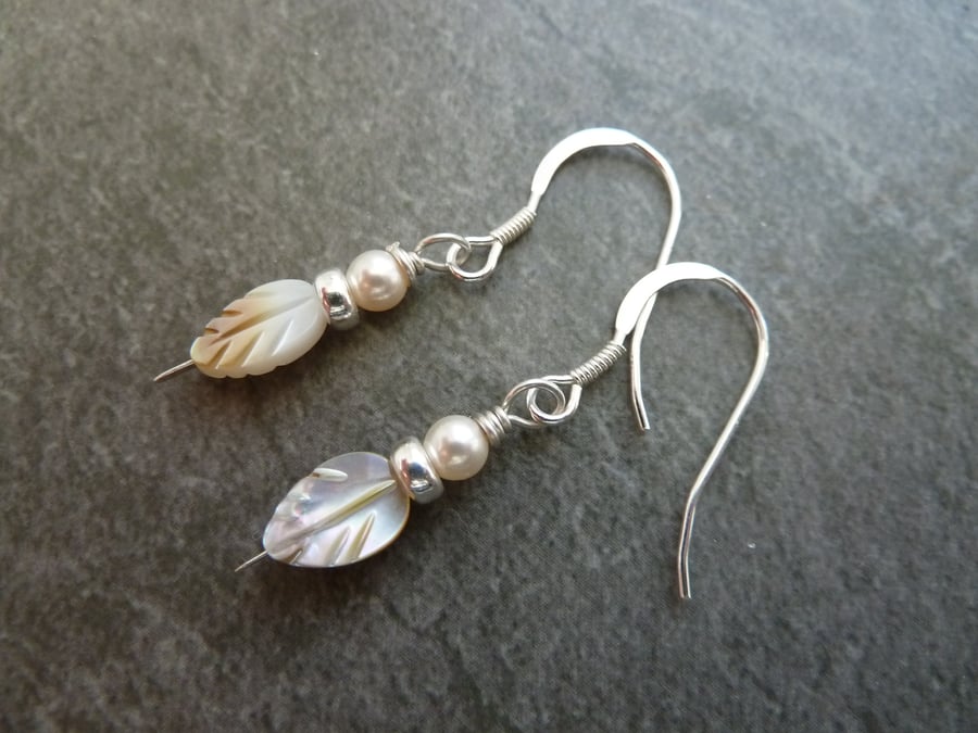 sterling silver earrings, shell and pearl